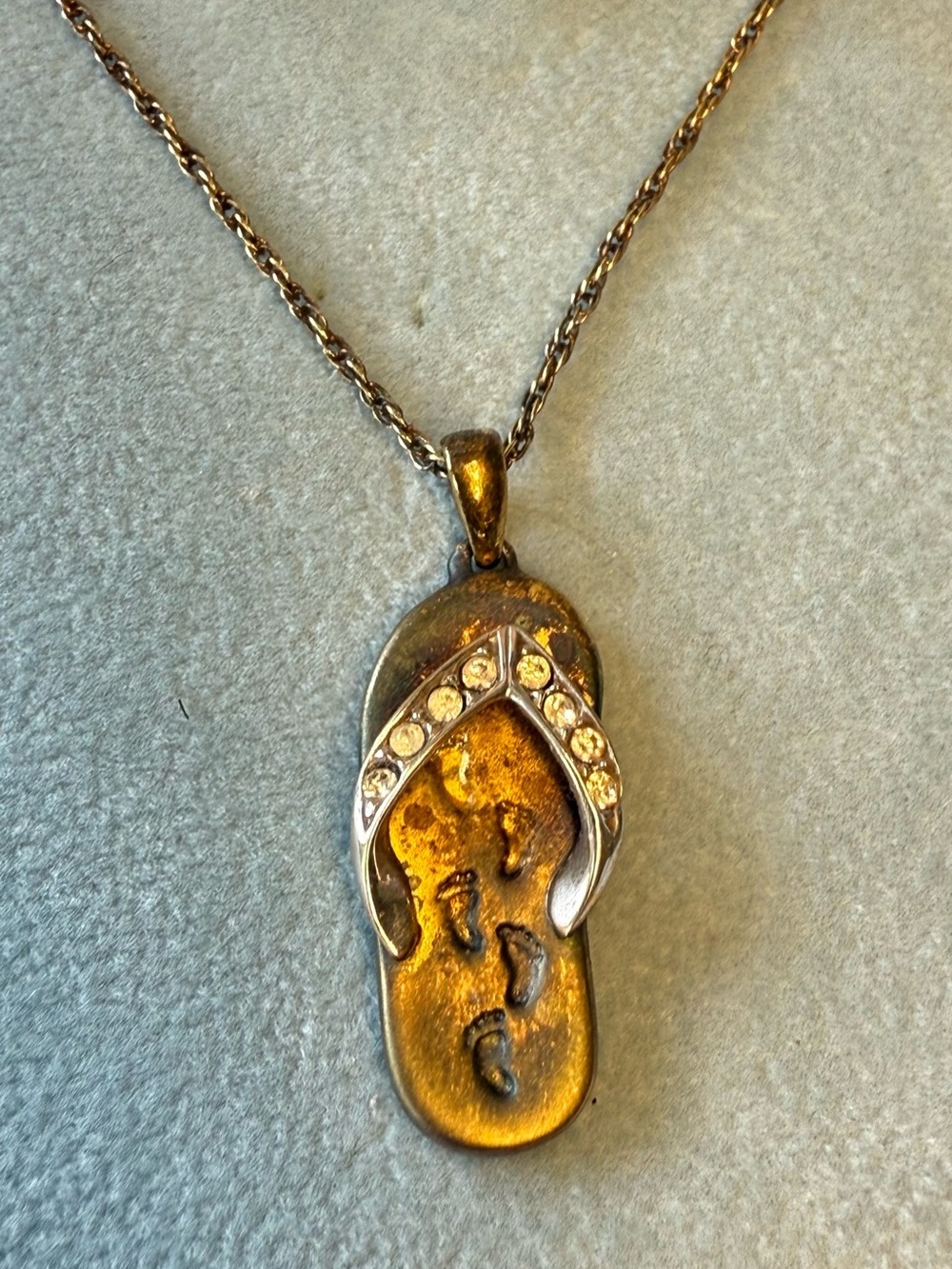 Ashton Drake Gold-Tone Flip Flop Pendant Necklace with Swarovski Crystals